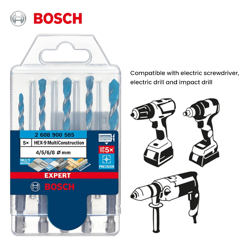 Bosch Accessories] EXPERT Series Upgraded Hexagonal Shank Multifunctional Drill Bit Set 4/5/6/6/8mm Metal Drill Bits 5 pcs.