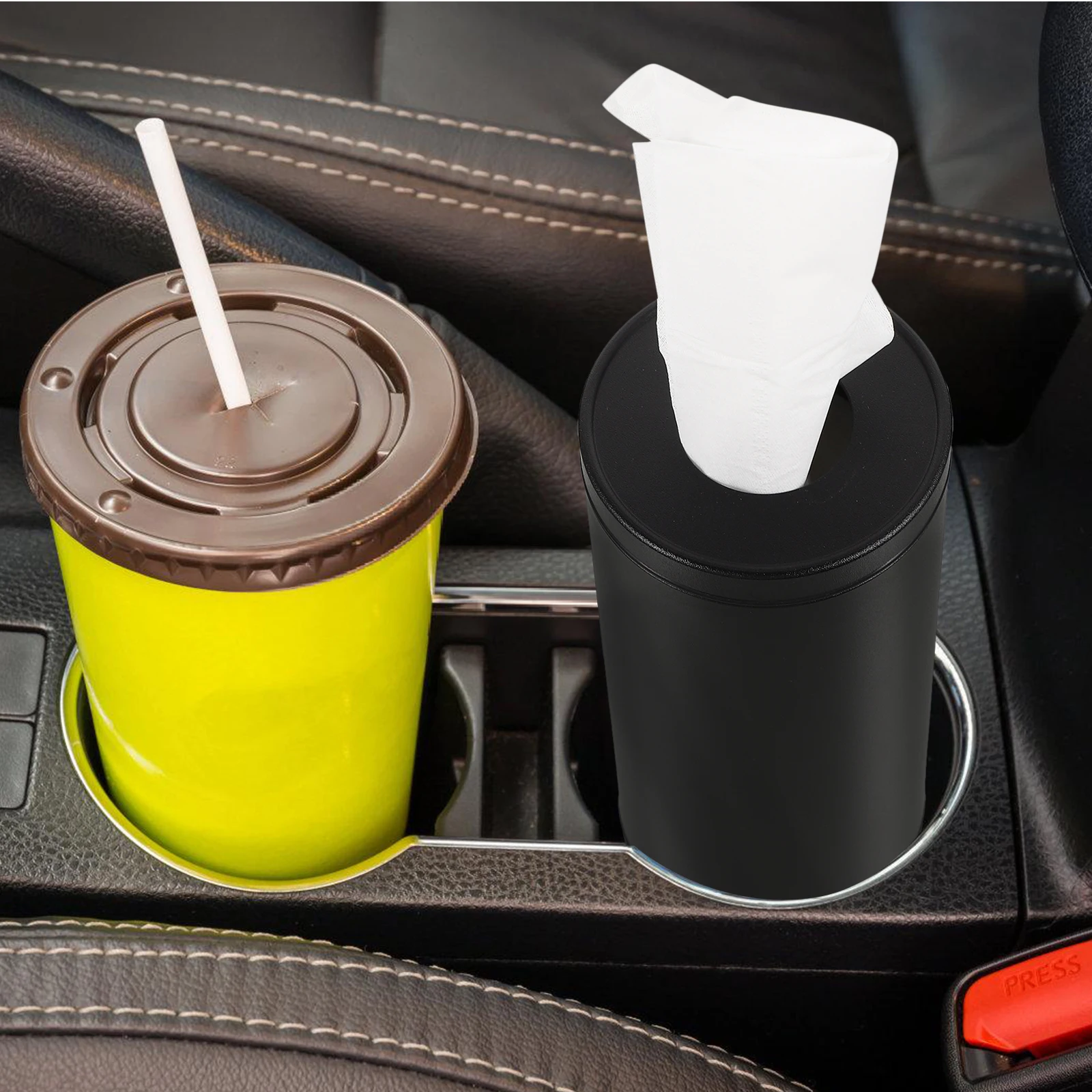 

Aluminum Alloy Car Tissue Box Holder Round Refillable Black Small Napkin Storage ganizer Easy Install Auto for Vehicle