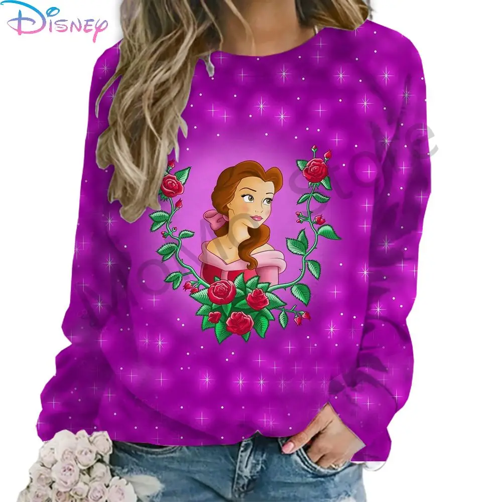 Disney Princess Women\'s Long Sleeve Sweatshirts O Neck Autumn Fashion Streetwear Kawaii Clothes 3D Print Party 2024 Street Wear