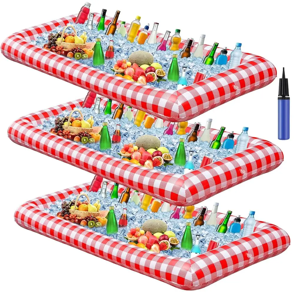 

3 Pcs Inflatable Serving Bar/Ice Buffet Serving Tray Drink Cooler With Drain Plug Inflatable Pool Bar For Parties Food Drink