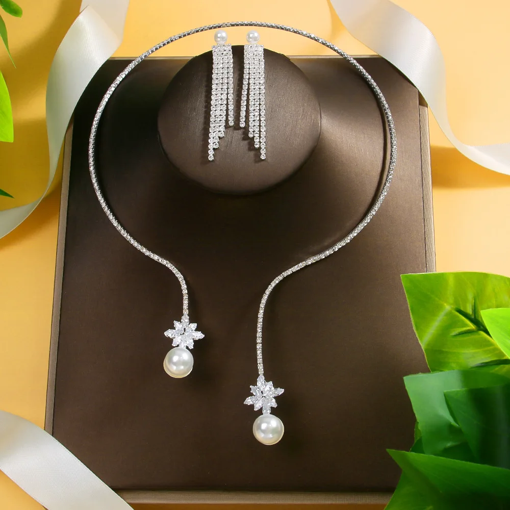 

Moon White Peal necklace Earring set High Quality Women's Snow Jewelry New Bride Accessory