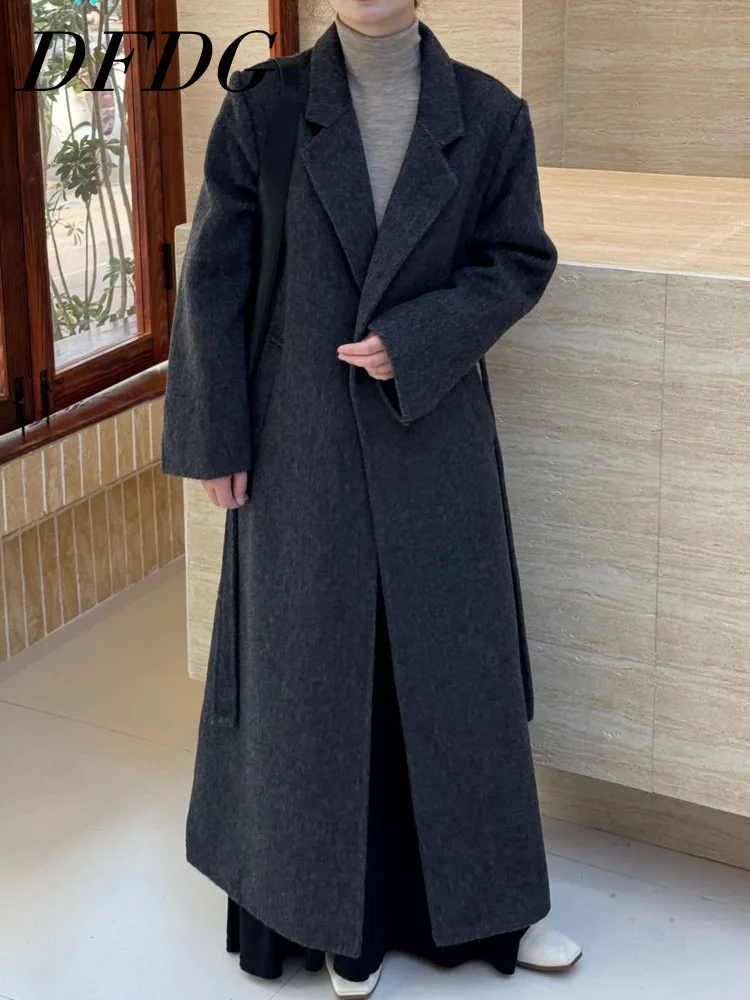 

DFDG Woman's Strap-accented Waist-hugging Design, Pure Color, Versatile, 2025 Spring New Style, Loose, High-quality, Long Coat