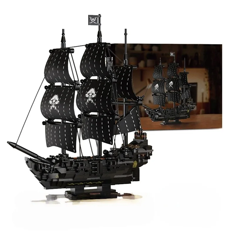 

Sail Warship MOC Bricks Puzzle Toys Pirate Ship Building Model Kit Black Sailboat Blocks With Base DIY Decor Kids Adult Gift