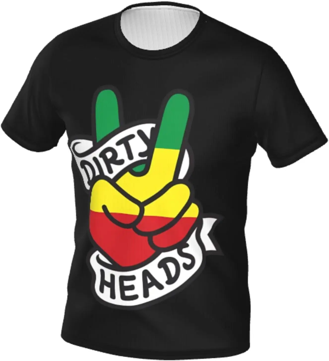 Dirty Band Heads Shirt Men's Crew Neck Double-Sided Fully Printed T-Shirt Polyester Short Sleeve Tops Black