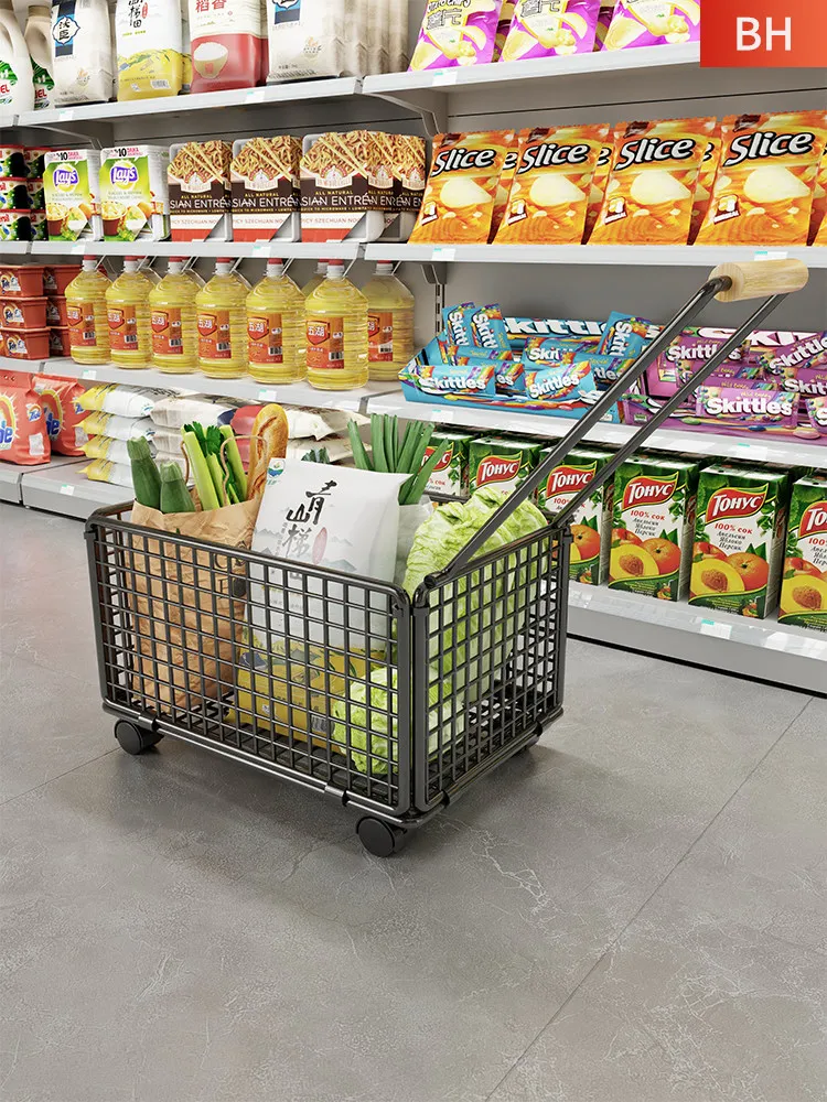 

Supermarket Shopping Basket with Wheels Thickened Fruit Hand Basket Convenience Store Storage Organizer
