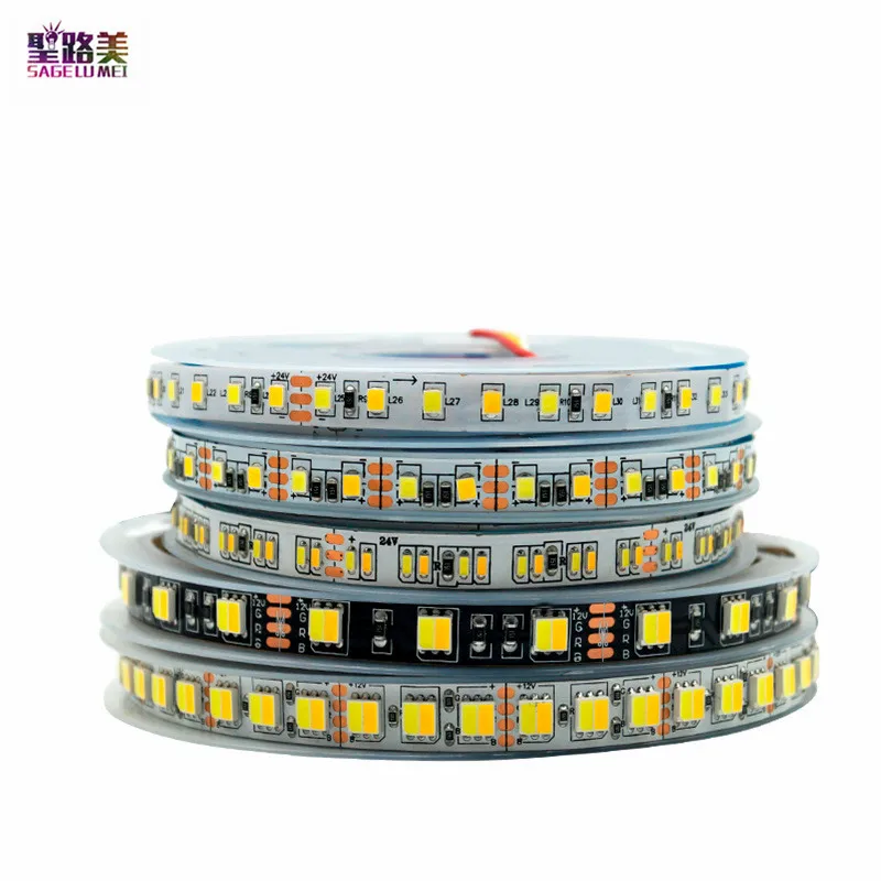 5V 12V 24V 5m 5050 Dual White SMD 2835 CCT LED Strip Light Color Temperature Adjustable Flexible Tape Ribbon IP20 Non-waterproof