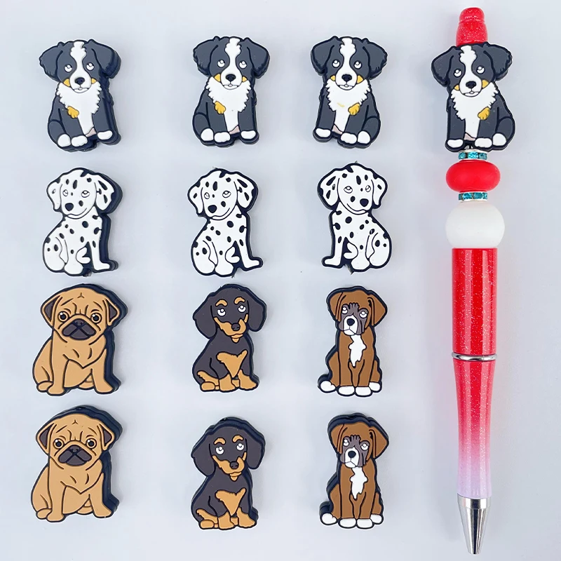 50PCS Wholesale Cute Dogs Silicone Beads Animal Bulldog Focal Bead Festival Animal DIYJewelry Making Crafts Keychain Tool