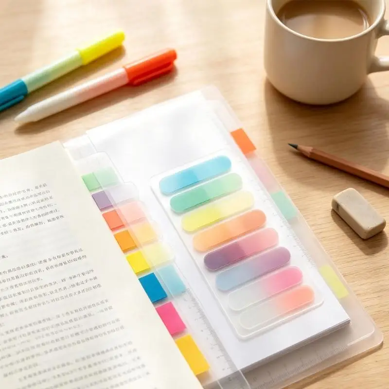 Adhesive Page Flags with Assorted Color, Writable Transparent Index Markers for Textbooks, Notebooks, Documents, and Files, F19E