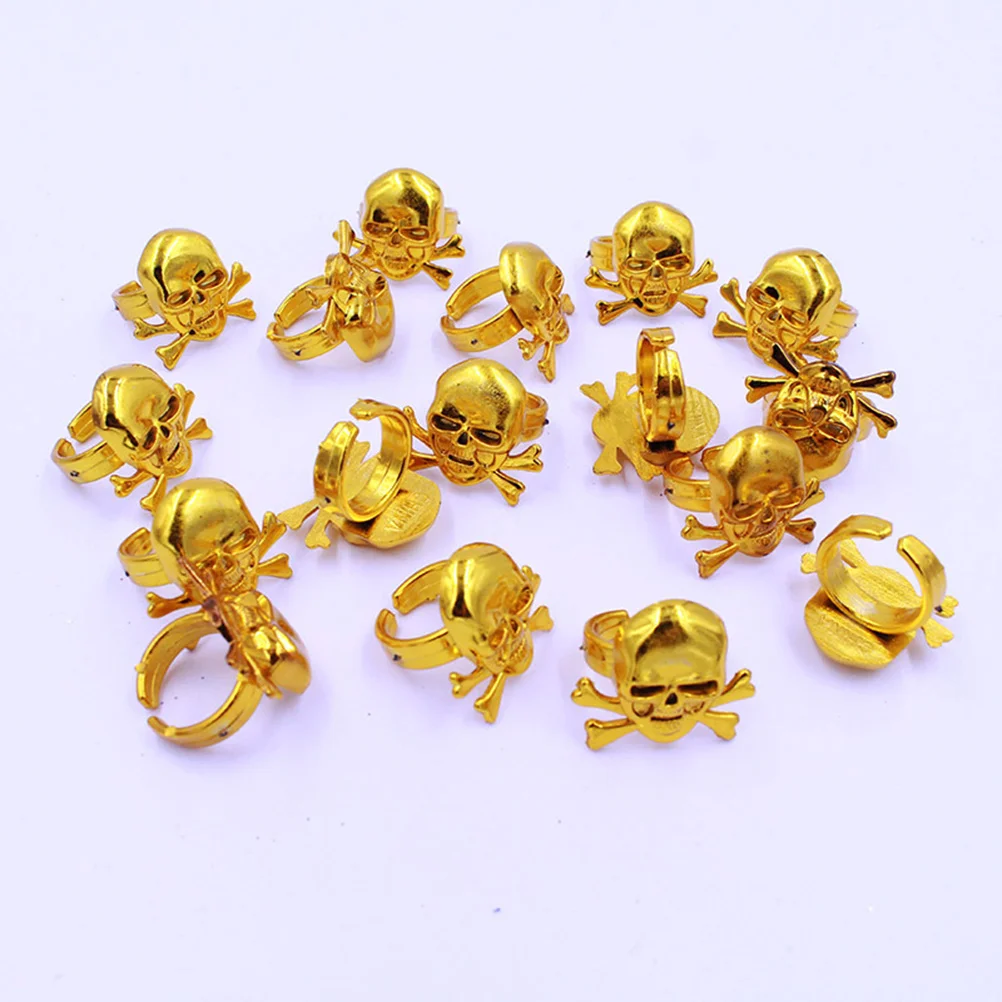 

12 Pcs Kids Dress up Props Rings Pirate Golden Decorative Halloween Costume Jewelry