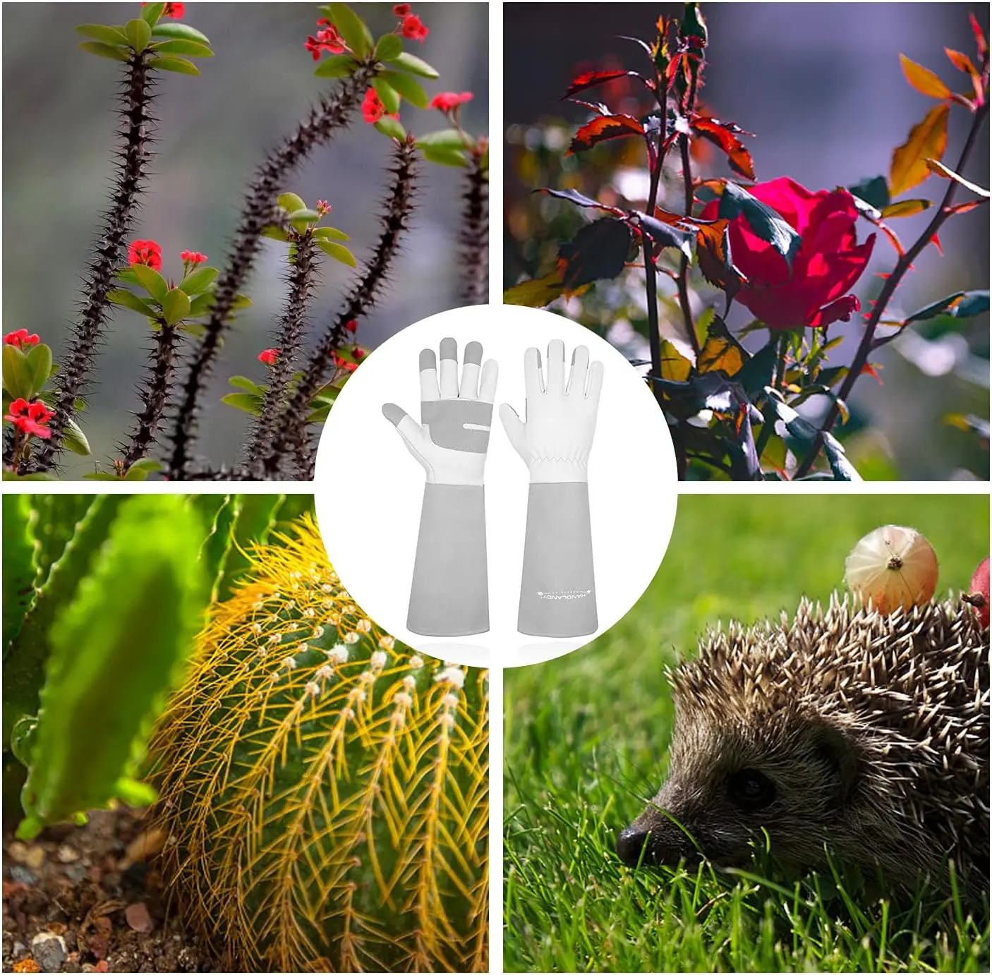 قفازات HANDLANDY الطويلة للبستنة للرجال والنساء، قفازات تشذيب الورد من جلد البقر - قفازات قفازات قابلة للتنفس ومتينة