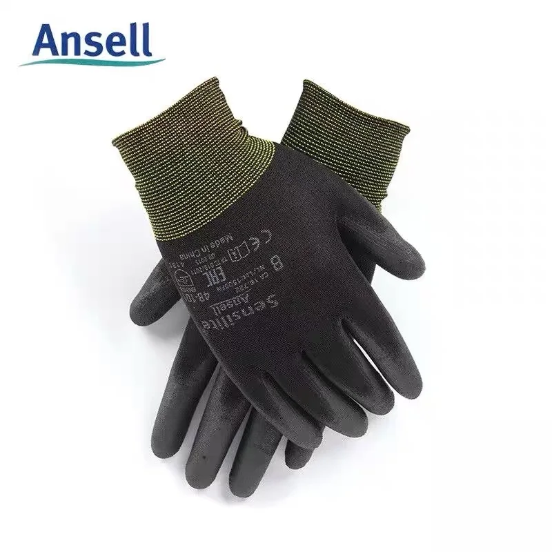 Ansell-Sensilite HyFlex 48-101, 12 paires®Gants Noirs en Nylon PU, Revêtement de Paume, Résistant à l'Huile et à l'Usure, Fonctionnement précis