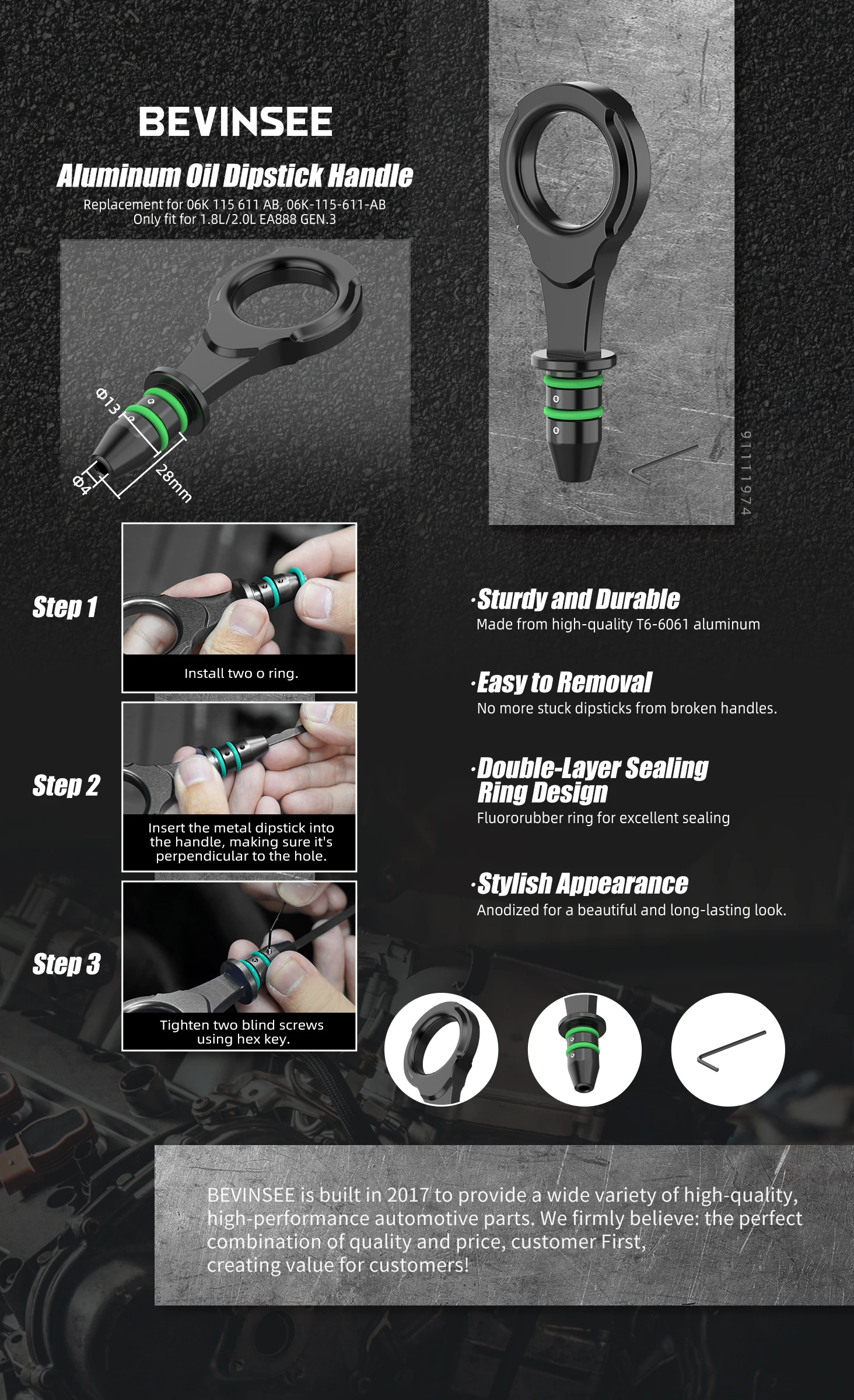 (EU-Lager) Für 1,8 l/2,0 l EA888 GEN. 3 Ölmessstab-Griff, für Audi TT A1 A3 TTS, für VW für Golf 7 GTI für Passat B8 für Tiguan 2 – Detail 2