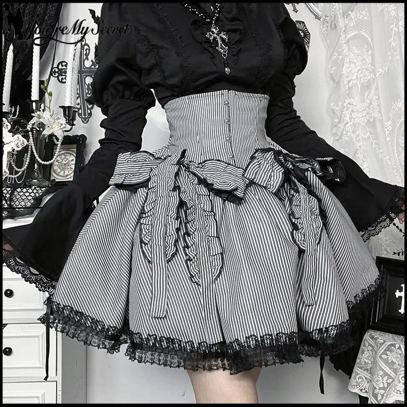 

Autumn Striped Puffy Overskirt Women Gothic Skirt Punk Style A-Line Skirt Y2K Streetwear Vintage Slim Outfit Party Dress Up