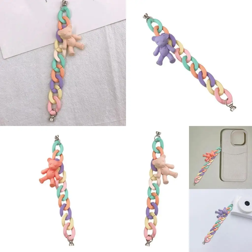 

R53C Phone Lanyard Aesthetic Phone Cover Wrist Strap with Little Bear Figurine Phone Bracelet for Women Girls Phone String