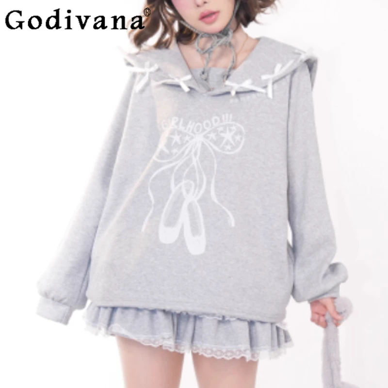 

Autumn Winter New Sweet Girl Loose Thickened Navy Collar Sweatershirt Fashion High Waist Lace Age Reducing Princess Cake Skirt