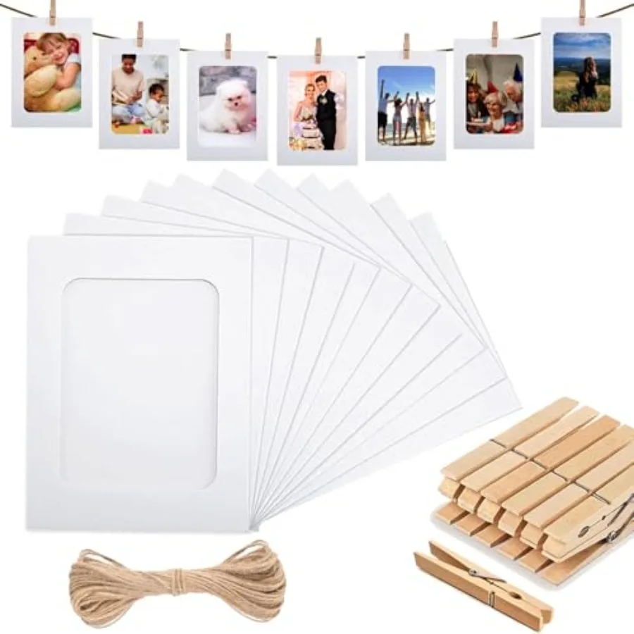Paper Frames 4x6'', Paper Photo Banner with Clip, Paper Hanging Picture Frames with String, 10 Pack Paper Photo Frames for Grad