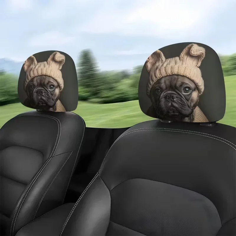 قطعتان من كيس وسادة رأس السيارة البلدغ الفرنسي اللطيف، مطبوع على الوجهين، كيس وسادة عصري مقاوم للغبار #2