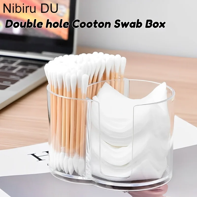 2 in 1 Acrylic Cotton Swab Storage Box Cotton Pads Dispenser Container Cosmetic Makeup Organizer Nail Removal Manicure Supplies