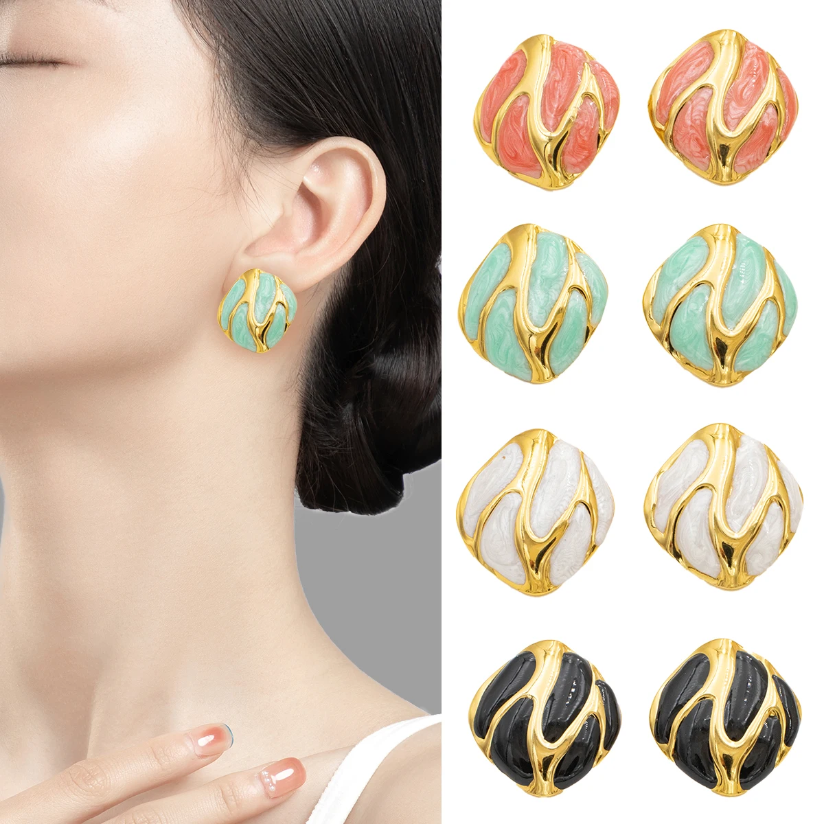 ‌Stainless Steel Rhombic Stud Earrings Hypoallergenic Light Luxury Jewelry for Women, for Daily & Party Summer Collection