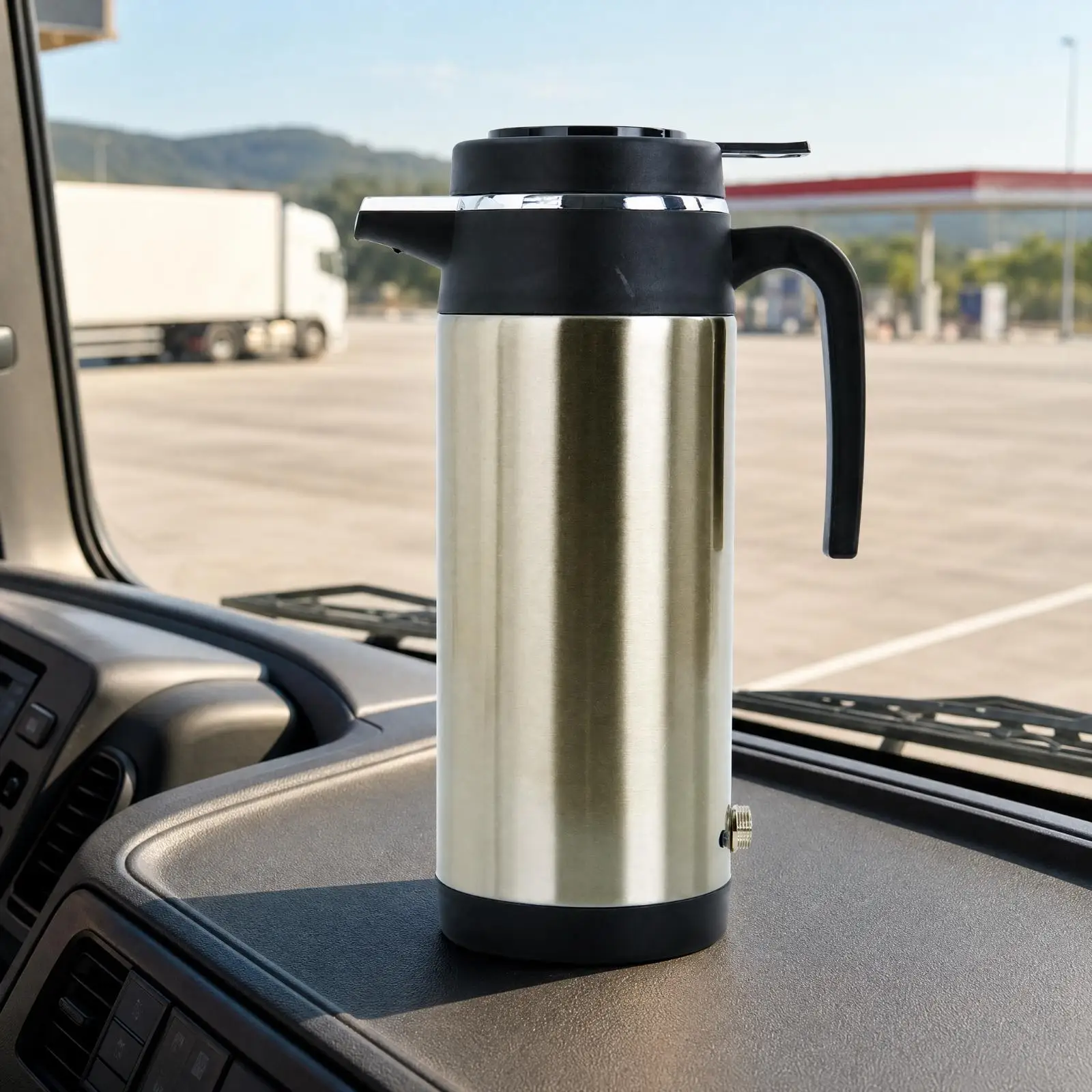 Travel Car Kettle Electric Heating Beverage Pot Stainless Steel Insulated Mug with Handle for Vehicle Use