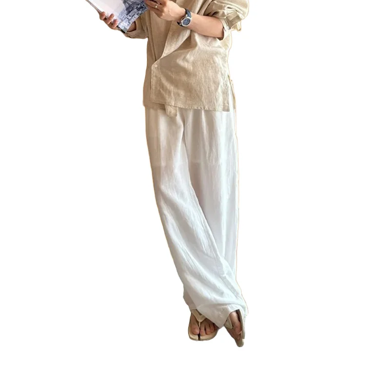 Light Luxury High-End Old Money Style White Tencel Linen Pants Men's Summer Wide-Leg Pants Relaxed Casual Pants