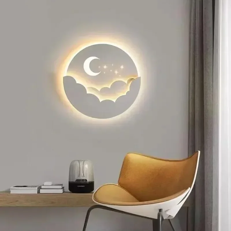 Lámpara LED de pared para dormitorio, luz colgante con forma de nube, estrellas, Luna, mesita de noche, habitación de niños, Fondo de TV creativo, escalera y pasillo