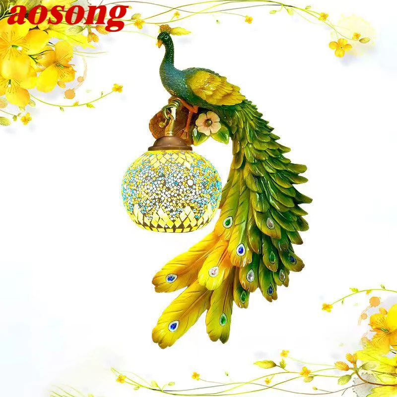 

AOSONG Contemporary Peacock Wall Lamp Personalized And Creative Living Room Bedroom Hallway Decoration Light