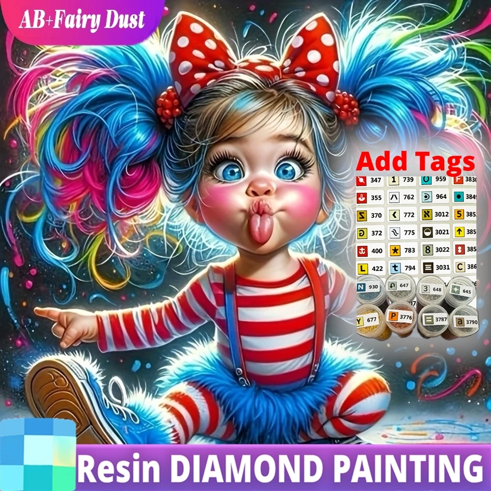 

AB Fairy Dust Resin DIY 5D Diamond Painting Girl Full Drill Mosaic Cartoon Portrait Embroidery Picture Of Rhinestones Kits Uniqu