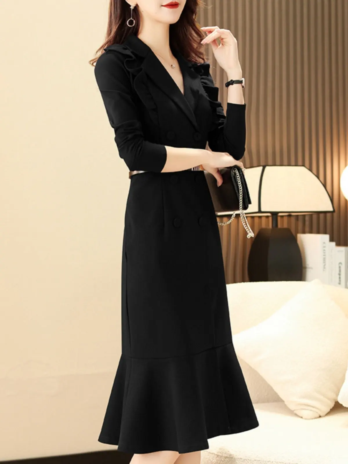 

Элегантное Новое Поступление: Женское Платье Весна 2026, Приталенный Крой, Деловой Стиль, С Кружевной Отделкой, Юбка-«Рыбий Хвост», Высокая Талия, А-силуэт