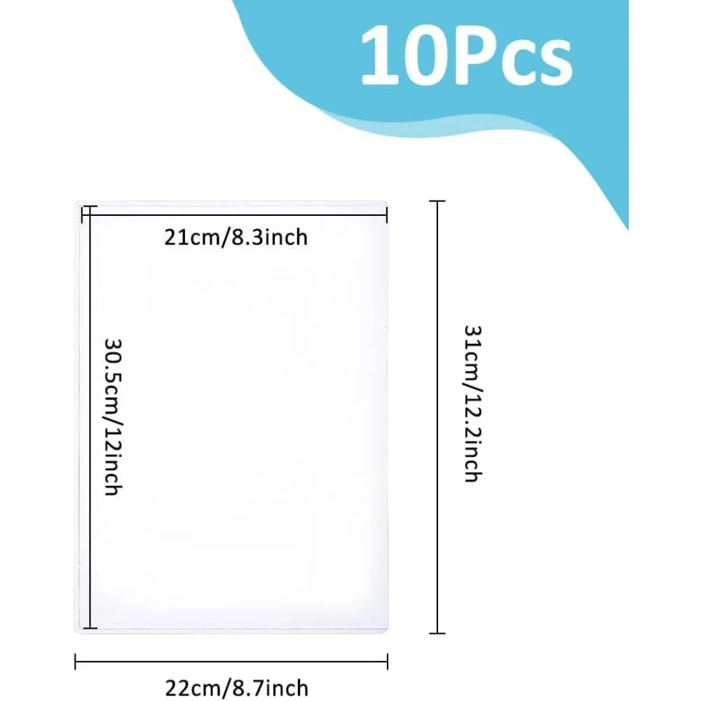 10Pcs 8.3x12inch Clear Sheet Protectors Plastic A4 Paper Protectors Waterproof Hard Document Photo Sleeves Holder Rigid Print