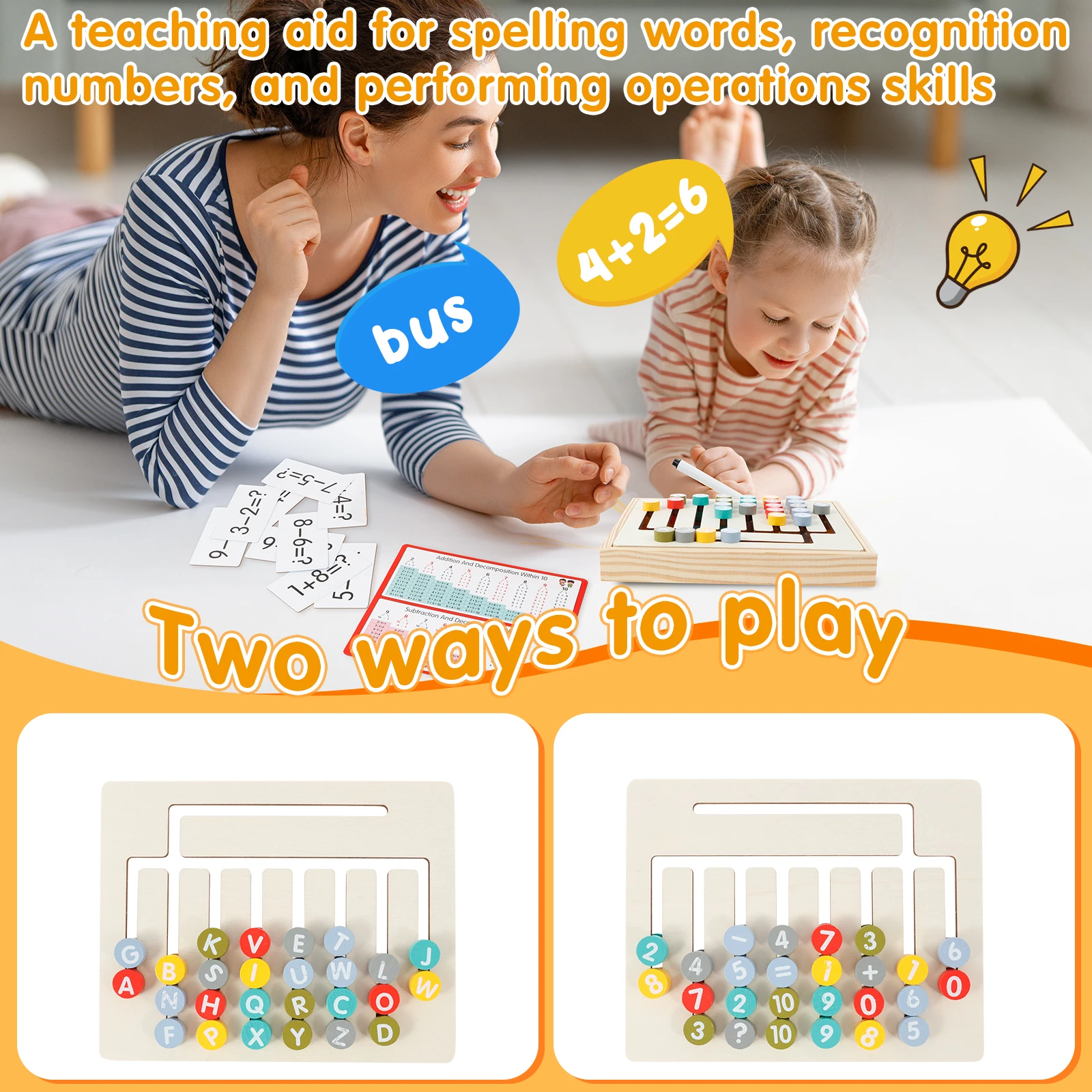 Wooden Alphabet Math Board Montessori Educational Learning Toys with Cards Double Sided Wooden Alphabet Matching Puzzle Early