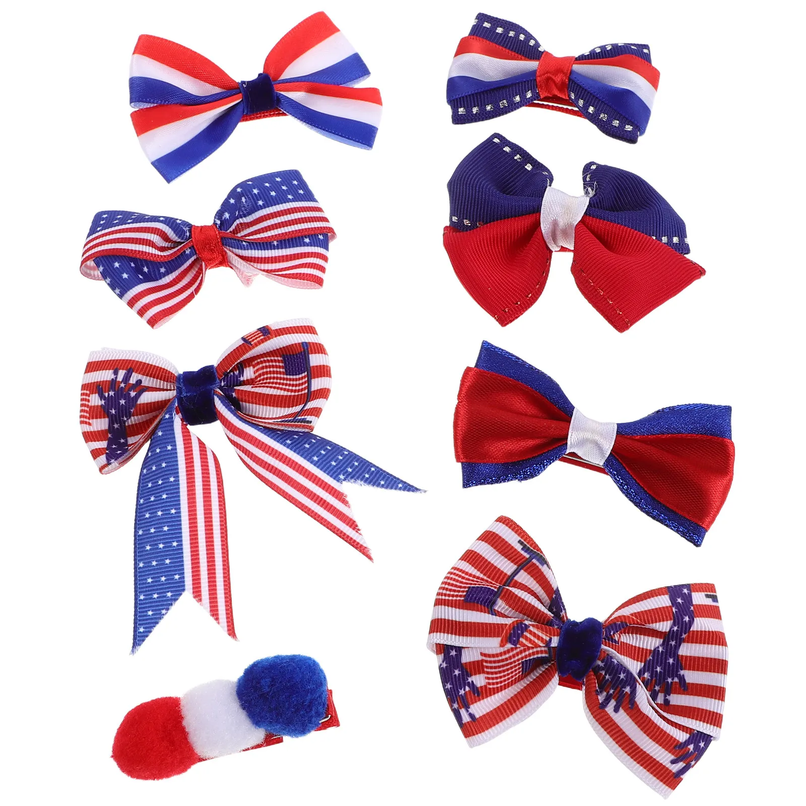 

8Pcs Usa Flag Hair Clips Red White Blue Striped Bow Barrettes Patriotic Accessories Independence Day Hair Ornaments for Women