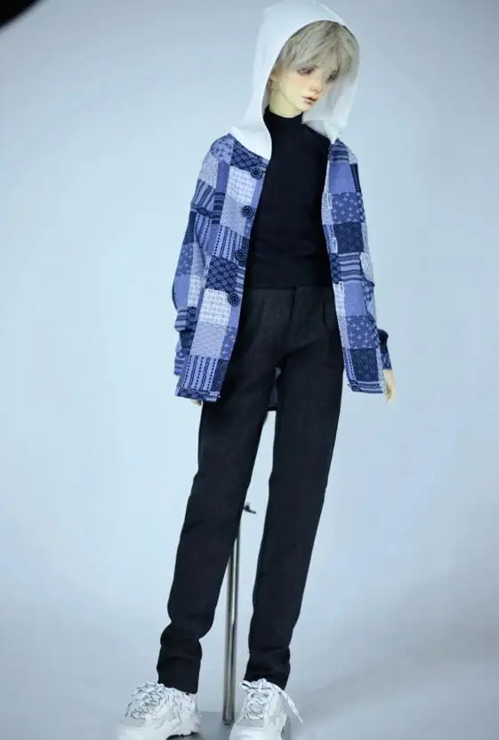 D04-B196 Kinder handgemachtes Spielzeug BJD/SD 1/3 1/4 MSD SD10 POPO68 Onkel 73 ID75 Karierte Strickjacke mit Kapuze, Hemdjacke, 1 Stück