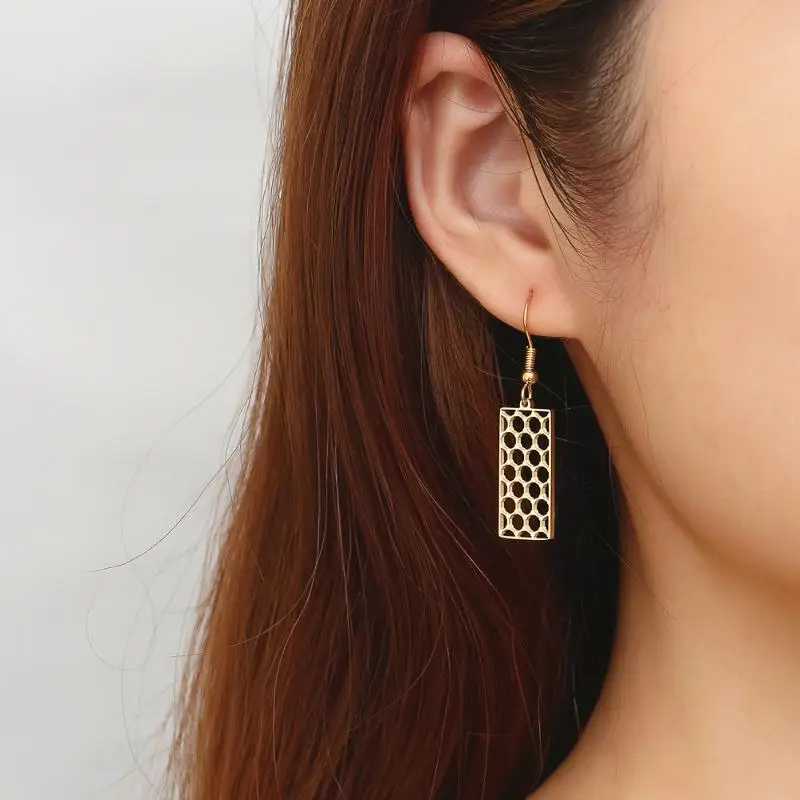 Stainless Steel Semiconductor Physics Geometric Graphene Minimalism Silver Color And Gold Plated Drop Earrings Jewelry Gift