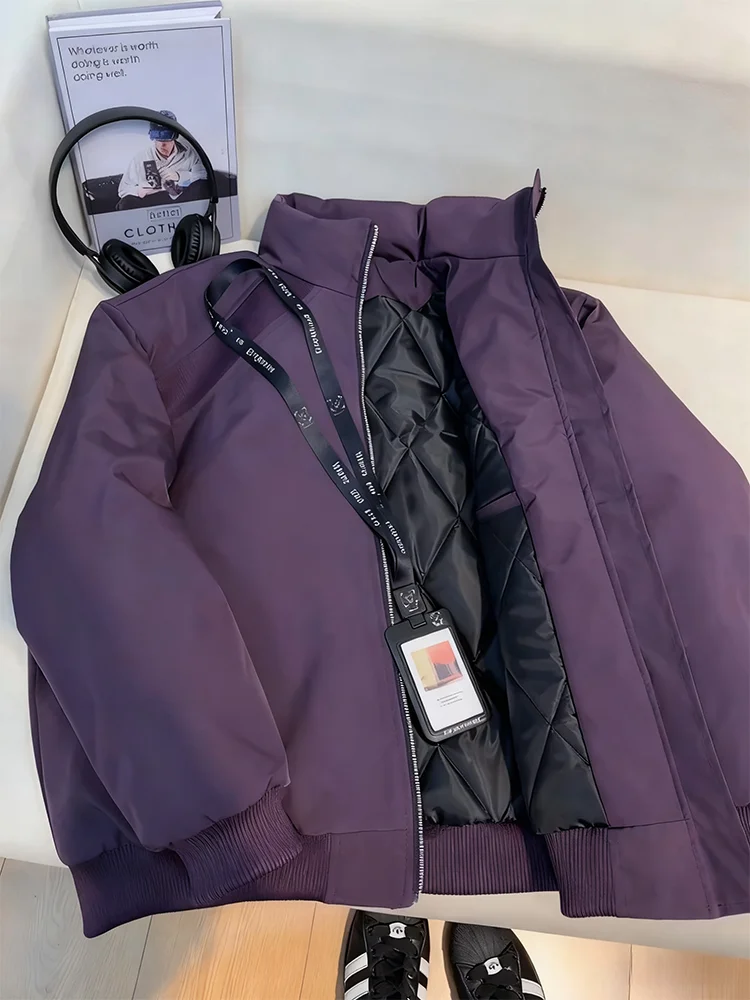 

Purple Deconstructed oulder Flight Jaet Cotton Men's Winter Cotton Pad ort Thiened Tee-proof Zipper Cotton Coat