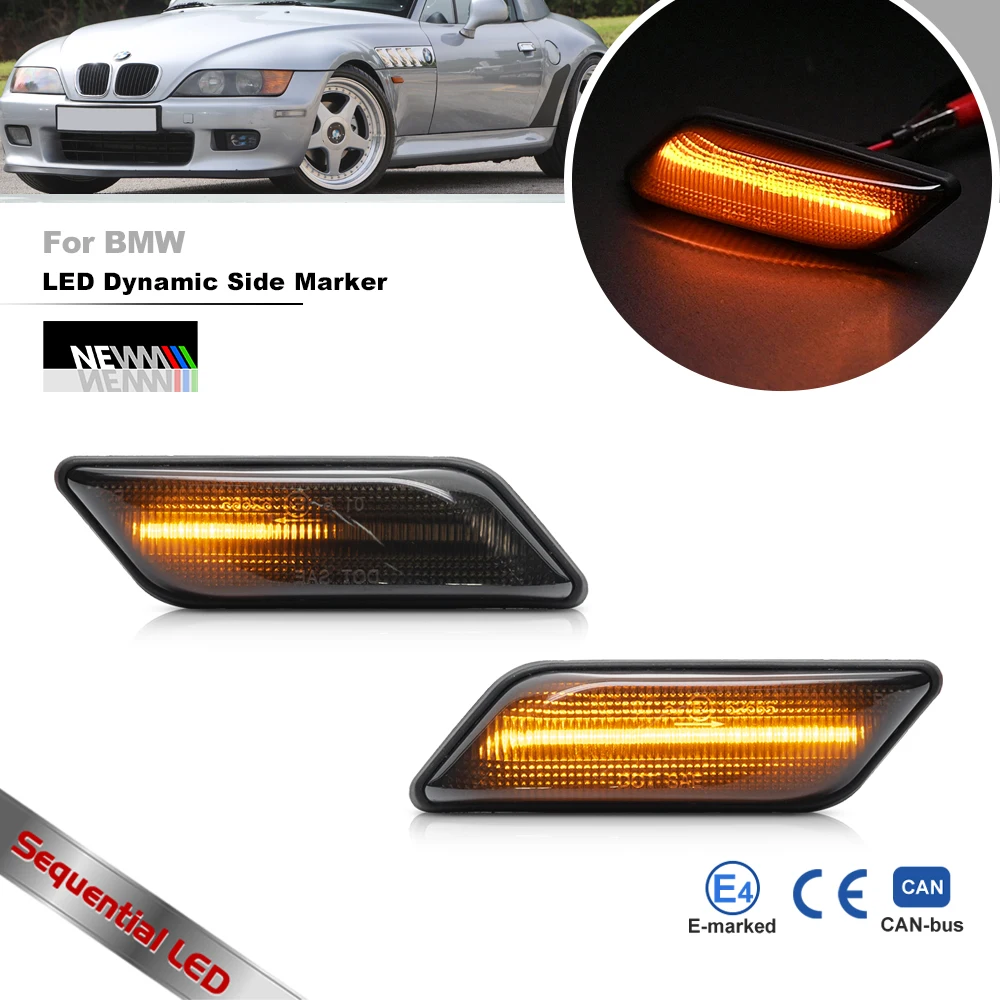 Smoked Sequential Turn Signals For BMW Z3 E36 Coupe/Roadster 1996 1997 1998-2002 LED Dynamic Side Marker Blinkers Repeater Lamps