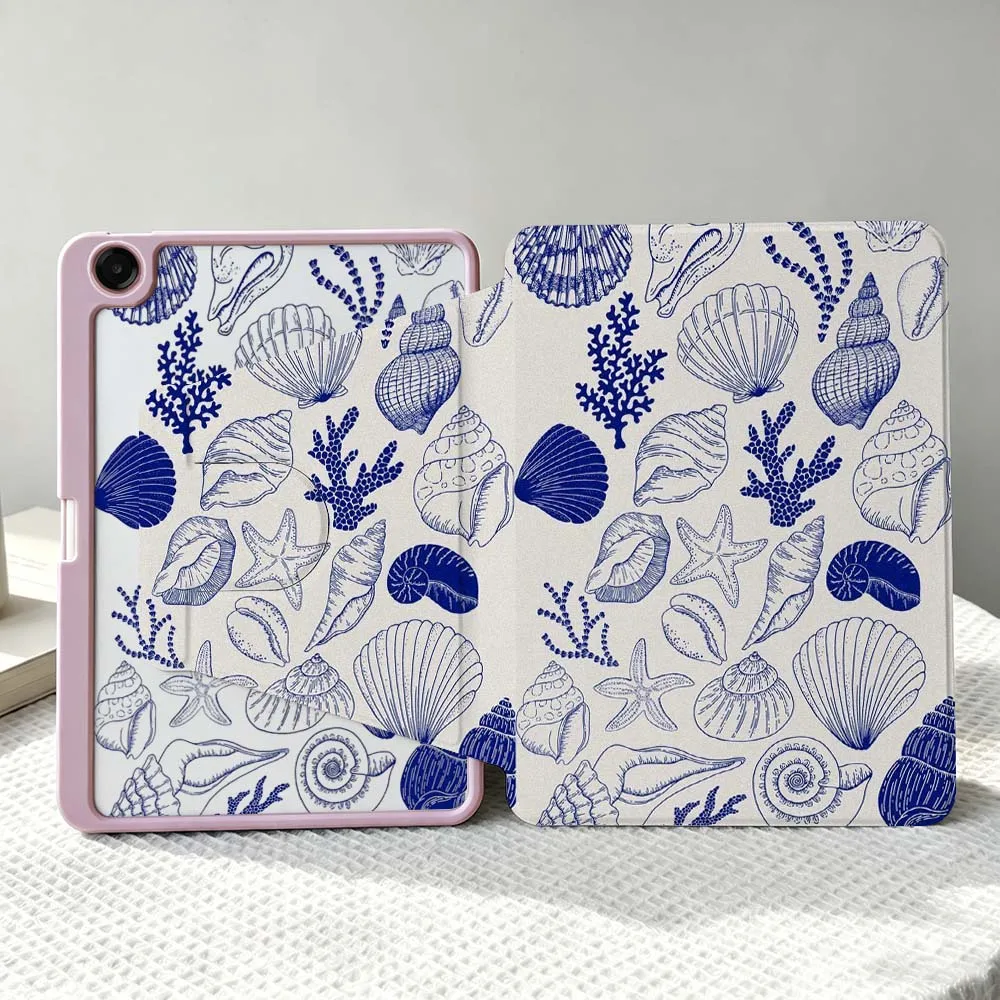 Seashells Starfish Conch Shells For Samsung Galaxy Tab S11 S10 S9 S8 A11 FE Plus Ultra 360° Rotation Stylus Storage Tablet Case