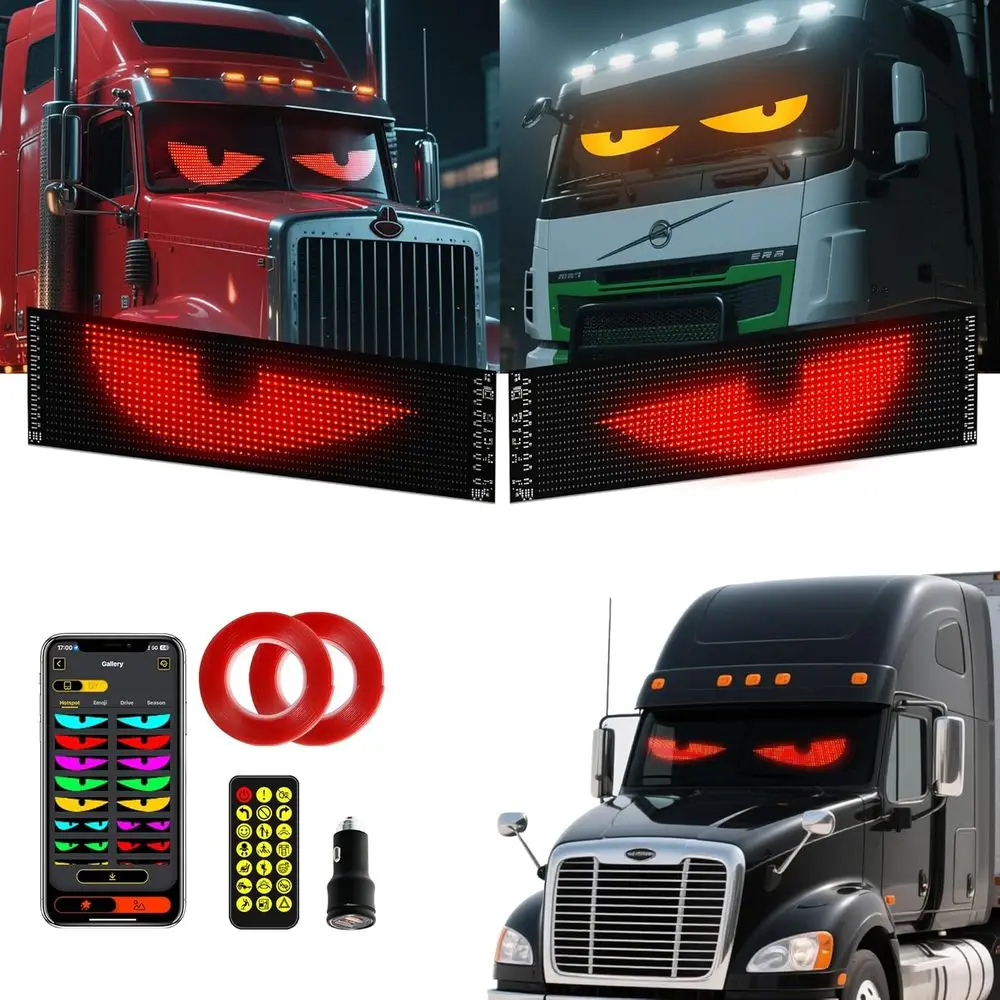 

23.6x4.71 Waterproof 2PC Devil Eyes LED Lights for Car, Truck, SUV Windshield - App Controlled, USB Powered