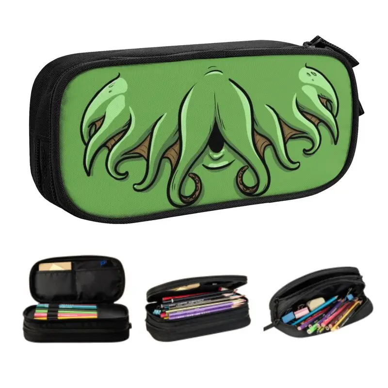 Cthulhu Monster Pencil Cases for Girls Boys Custom Lovecraft Mythos Octopus Tentacles Large Storage Pen Bag Box School Supplies