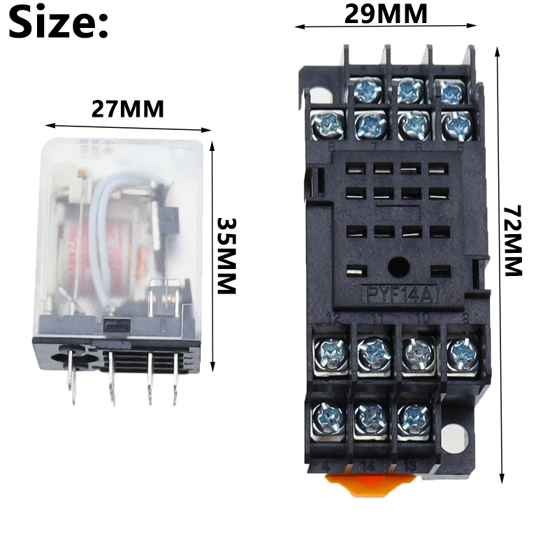 HH54P MY4NJ plug-in relay PYF14A DC/AC 12v 24v 36v 48v 110v 220v DC/AC 5A silver contact 14pins 4PDT rele socket