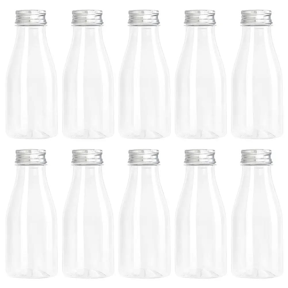 

10Pcs Yogurt Bottle Plastic Milk Container Leak Proof Lid Transparent Juice Bottle for Work Beach Outdoor Drink Storage