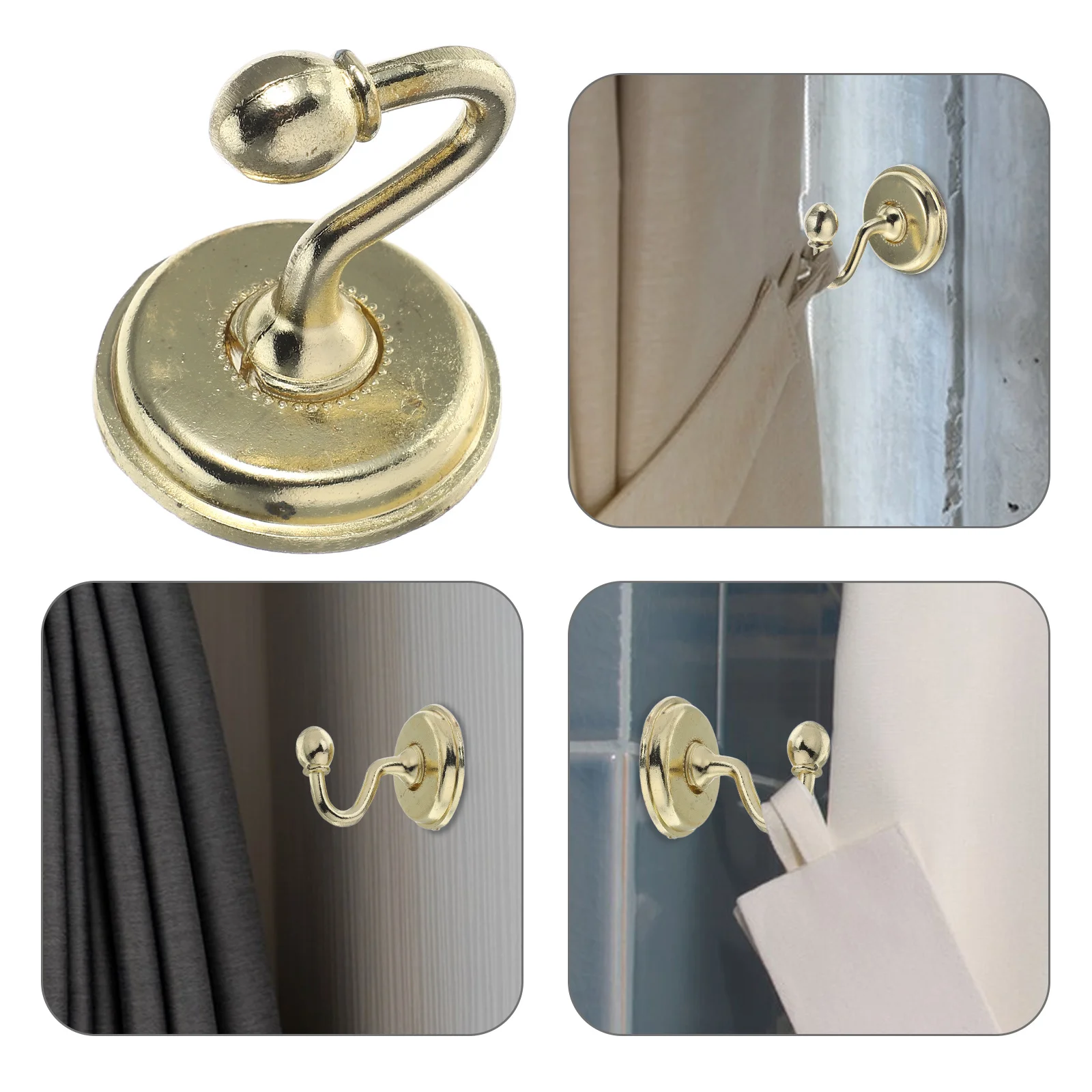 

2Pcs Golden Vintage Round Head Hooks Alloy Pommel Holdbacks for Wall Door Hat Coat Hangers Curtain Holdbacks Alloy Hooks