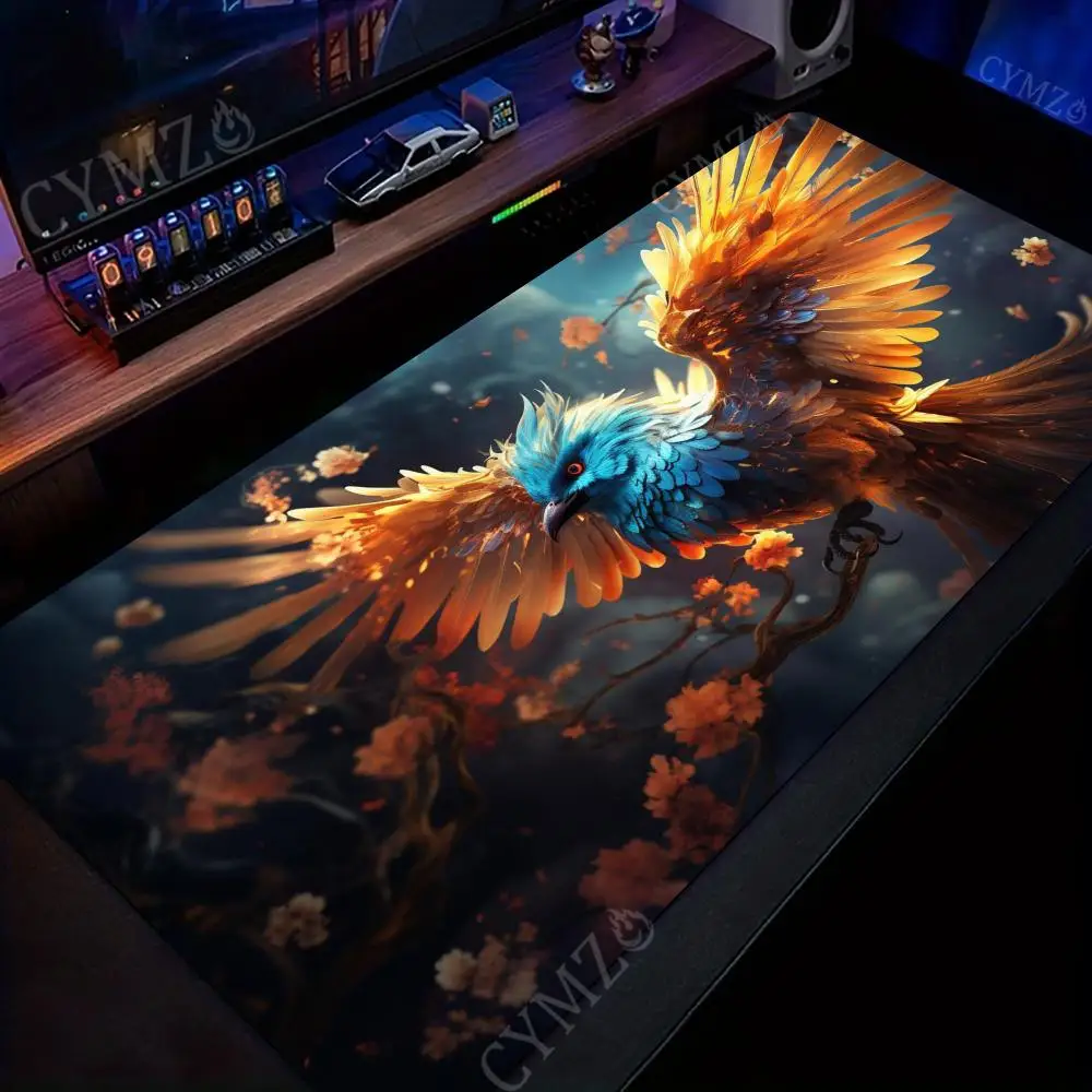 Alfombrilla grande para ratón con diseño de pájaro divino de fantasía, alfombrilla de escritorio para juegos, antideslizante, duradera, accesorios para oficinas, alfombrilla para teclado y ratón