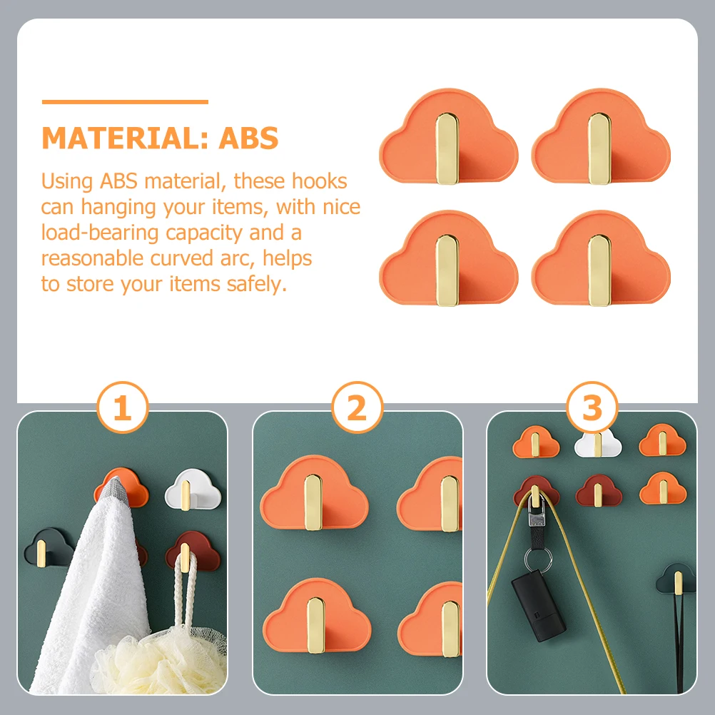 

4 pcs Non-marking Sticky Hooks ABS Material Cute Cloud Shape Bathroom Wall Hangers Strong Load-bearing Punching Shape