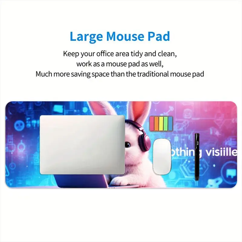 لوحة ماوس ألعاب أرنب رائعة، ناعمة ومتينة، قاعدة مضادة للانزلاق، مثالية للاستخدام المنزلي والمكتبي، تصميم 31.5 × 11.8 بوصة