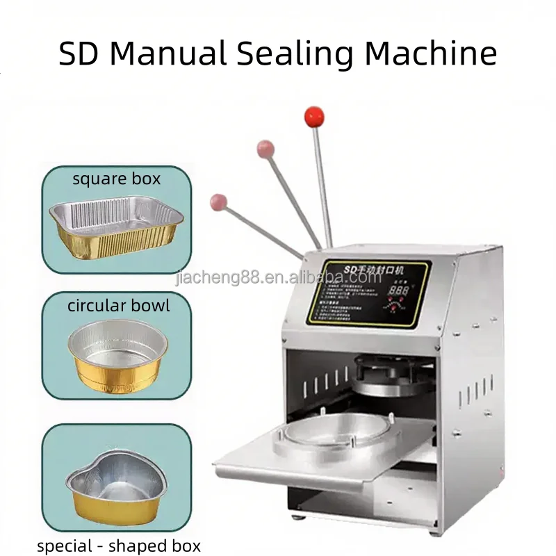 Fast Food Sealing Machine Film Strip Aluminium Foil Box Sealer Packaging Machine Square Box Round Box Tray Sealing Machine