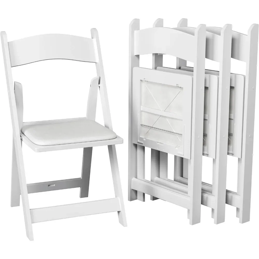 100 White Resin Stackable Folding Chairs - Comfortable White Foldable Chair - Folding Chairs with Padded Seats, Chair