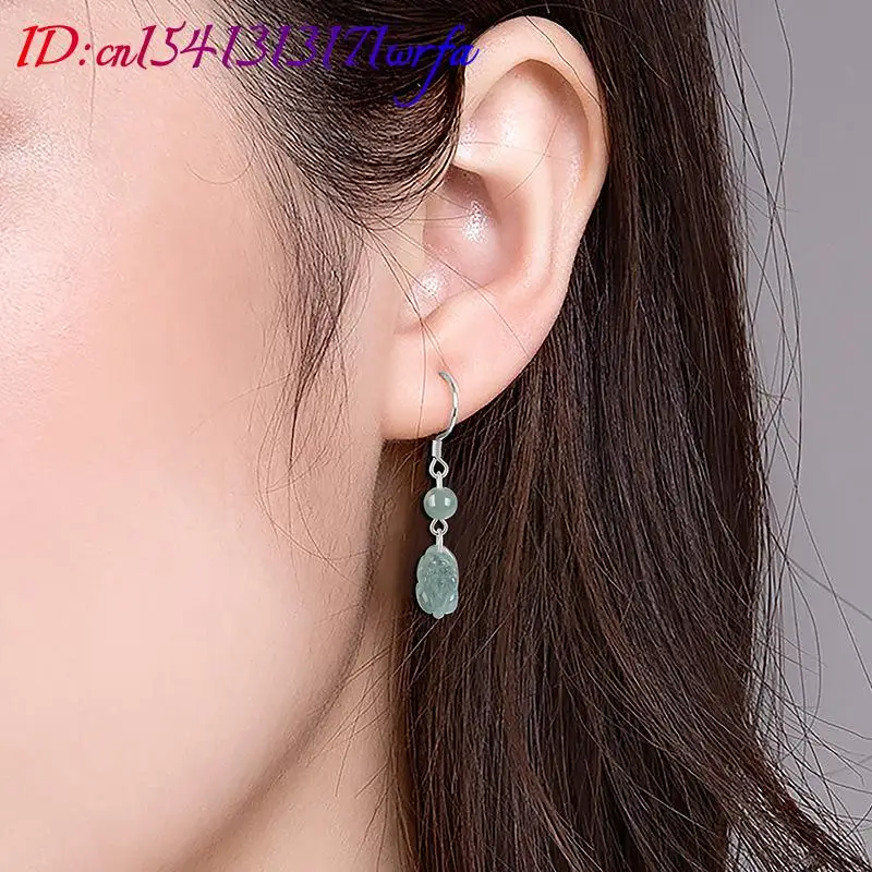 Pendientes Pixiu de Jade azul de Myanmar, regalos Vintage para mujer, piedra de plata 925, accesorios de moda, amuleto de lujo