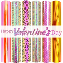 6 Sheets Holographic Iridescent Permanent Vinyl Valentine's Day Adhesive Vinyl 12