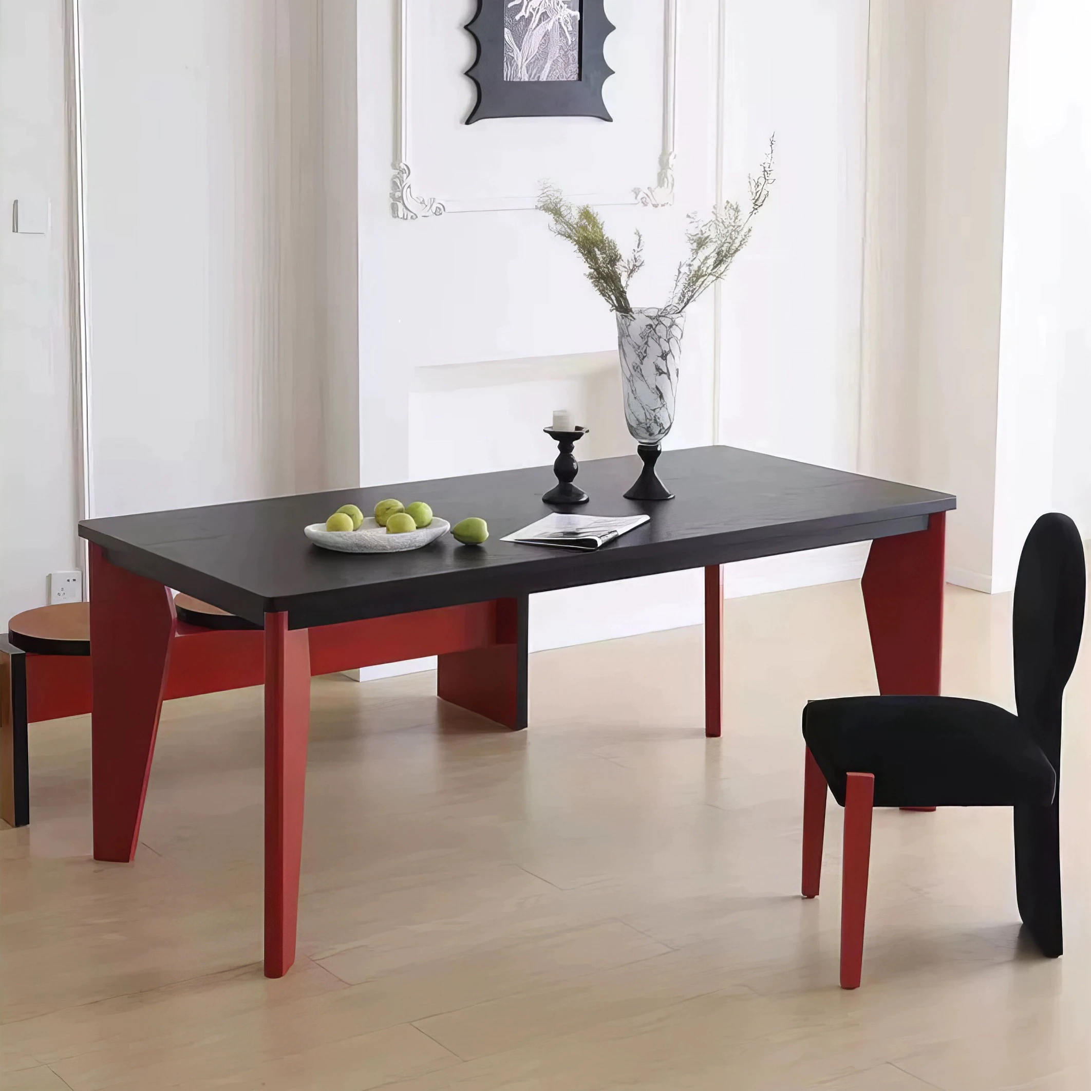 

Nordic creative dining table in the ancient style living room long retro log dining designer negotiation table minim